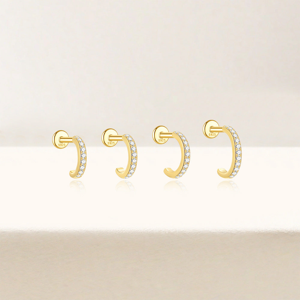 Pave CZ Hybrid Huggie | Sterling Silver Flat Back Stud 16G Gauge