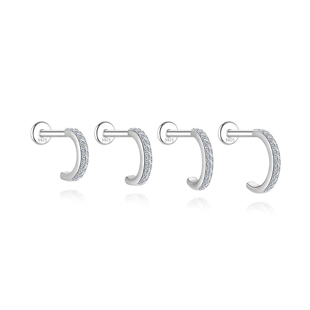 Pave CZ Hybrid Huggie | Sterling Silver Flat Back Stud 16G Gauge