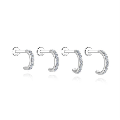 Pave CZ Hybrid Huggie | Sterling Silver Flat Back Stud 16G Gauge