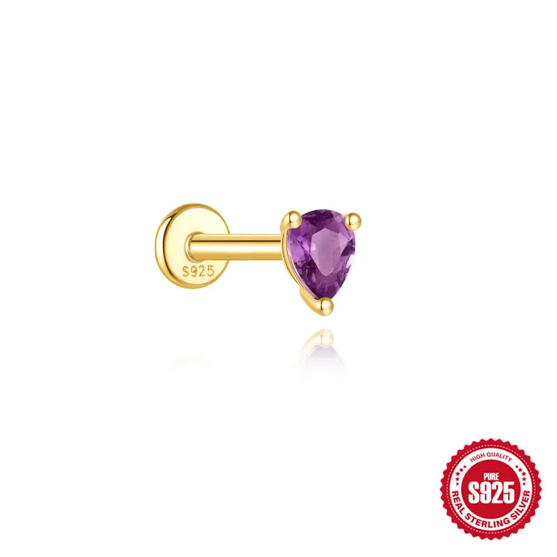 Pear Amethyst | Sterling Silver Flat Back Stud 16G Gauge