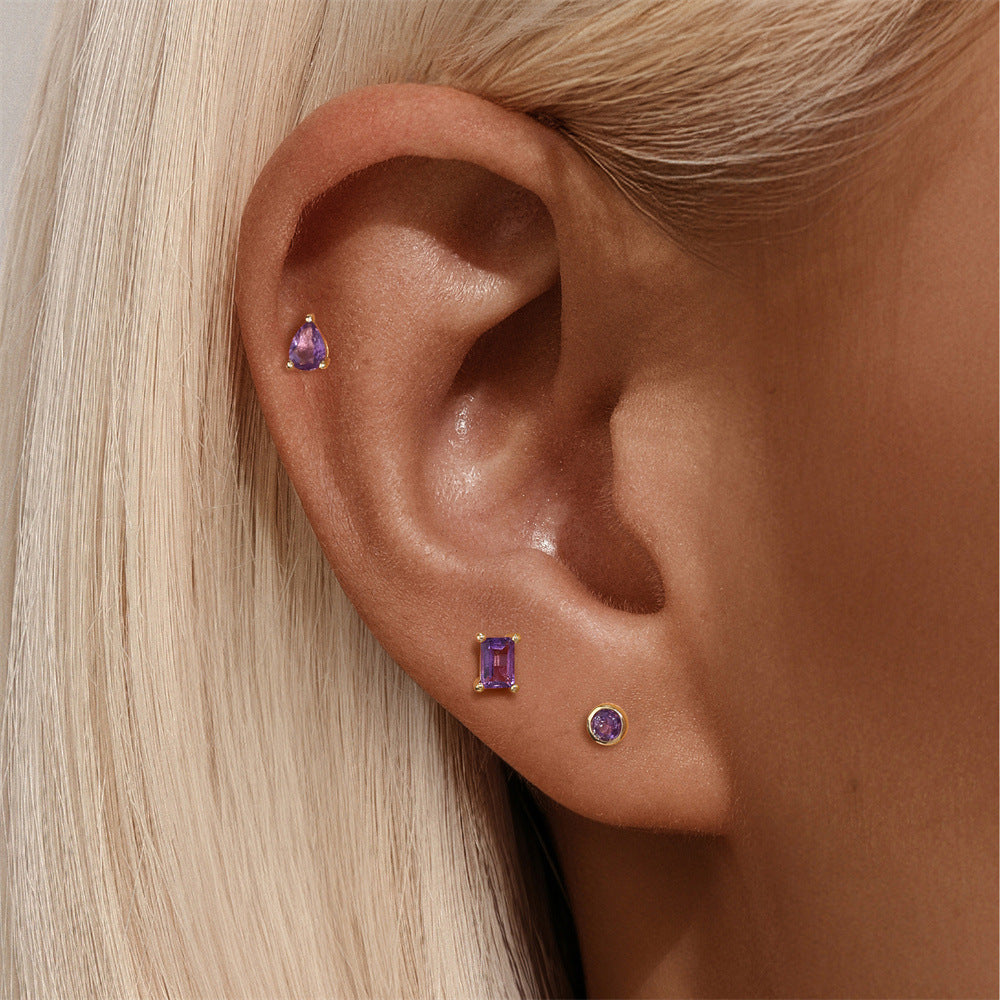 Pear Amethyst | Sterling Silver Flat Back Stud 16G Gauge