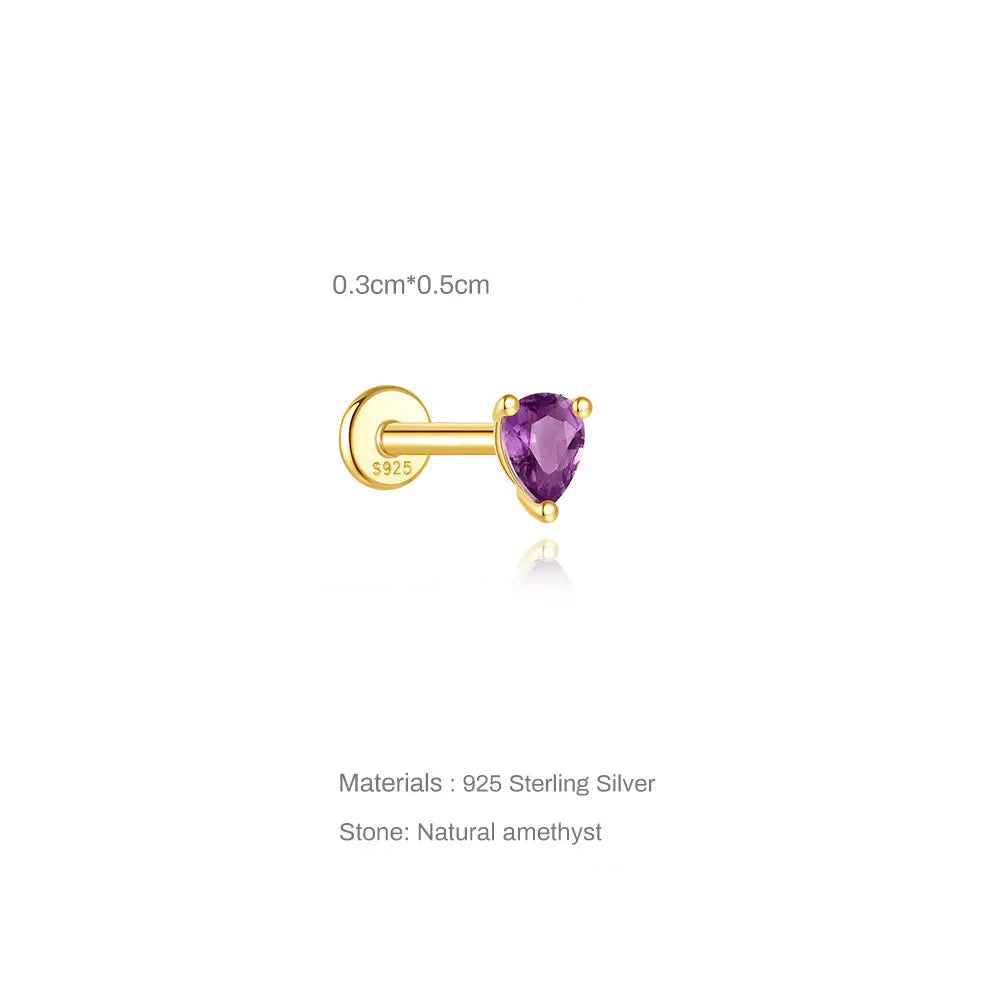 Pear Amethyst | Sterling Silver Flat Back Stud 16G Gauge