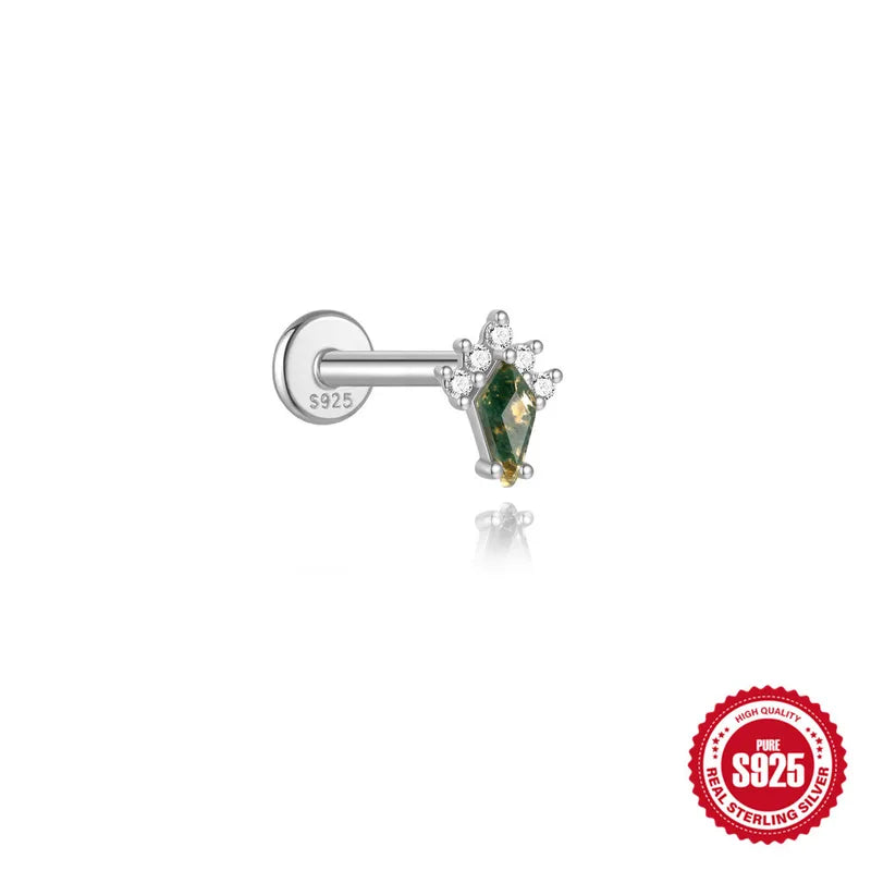 Regal Moss Agate | Sterling Silver Flat Back Stud 16G Gauge