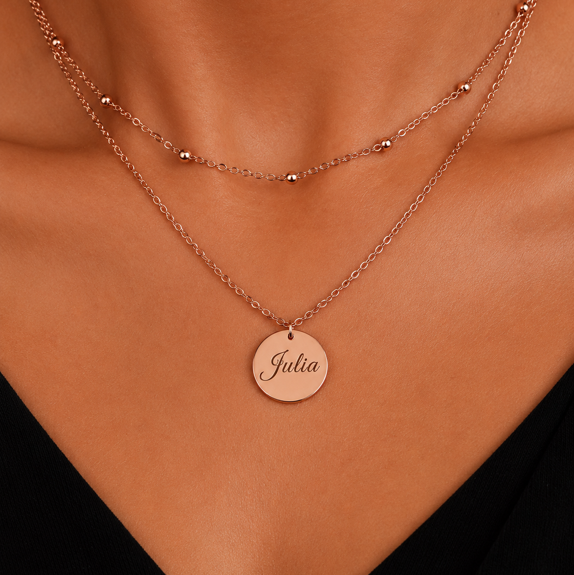 Rose Gold Engraved Double Necklace