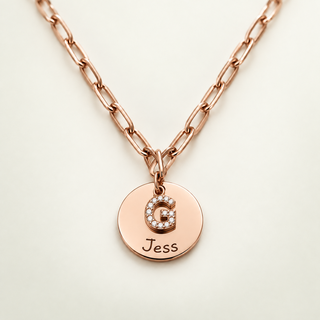 Rose Gold Engraved Letter Necklace