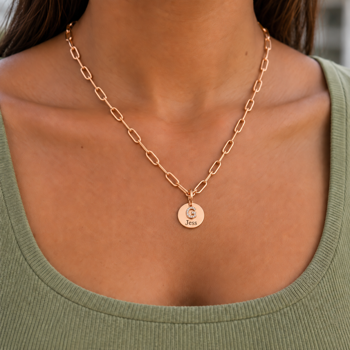Rose Gold Engraved Letter Necklace