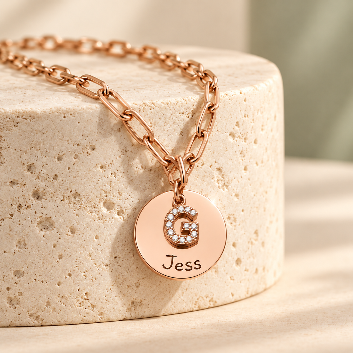 Rose Gold Engraved Letter Necklace
