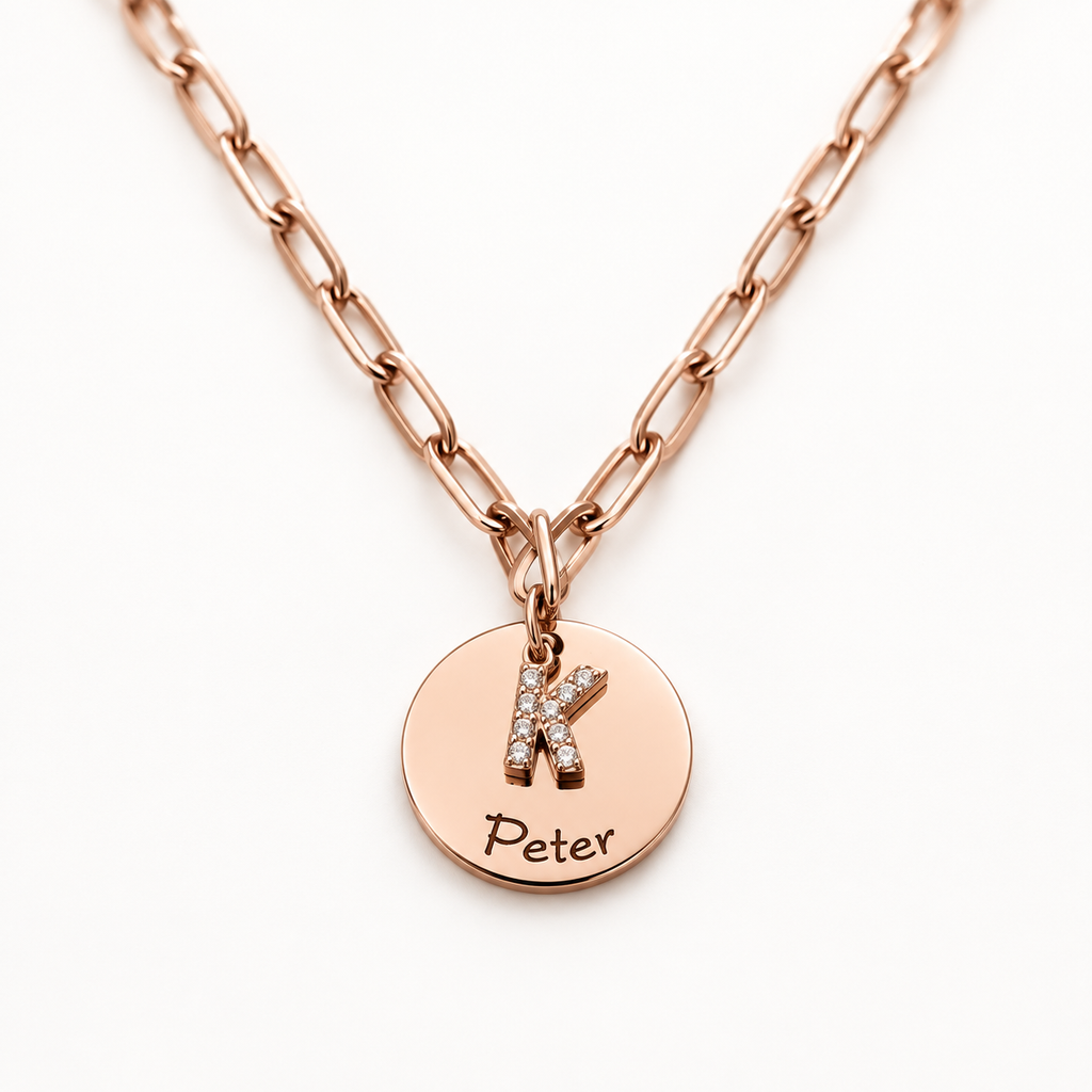 Rose Gold Engraved Letter Necklace