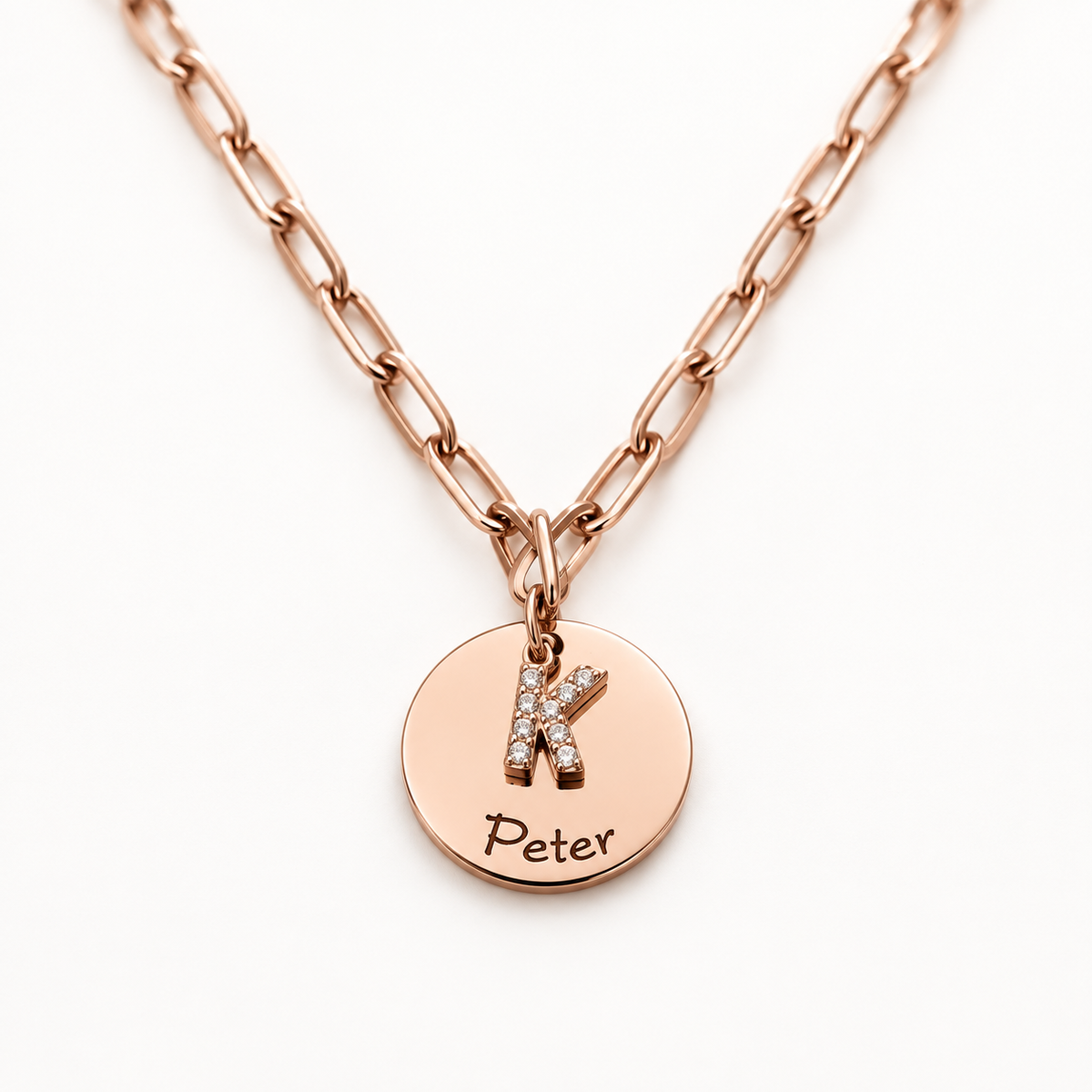 Rose Gold Engraved Letter Necklace