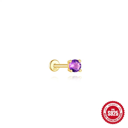 Round Amethyst | Sterling Silver Flat Back Stud 16G Gauge