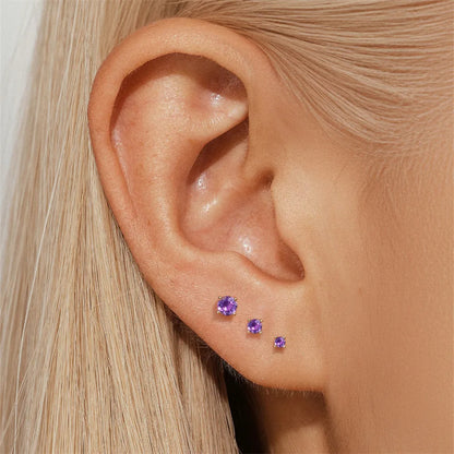 Round Amethyst | Sterling Silver Flat Back Stud 16G Gauge