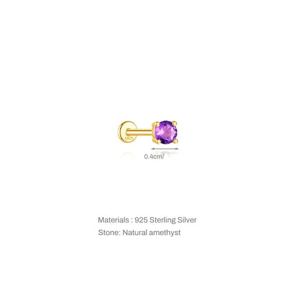 Round Amethyst | Sterling Silver Flat Back Stud 16G Gauge