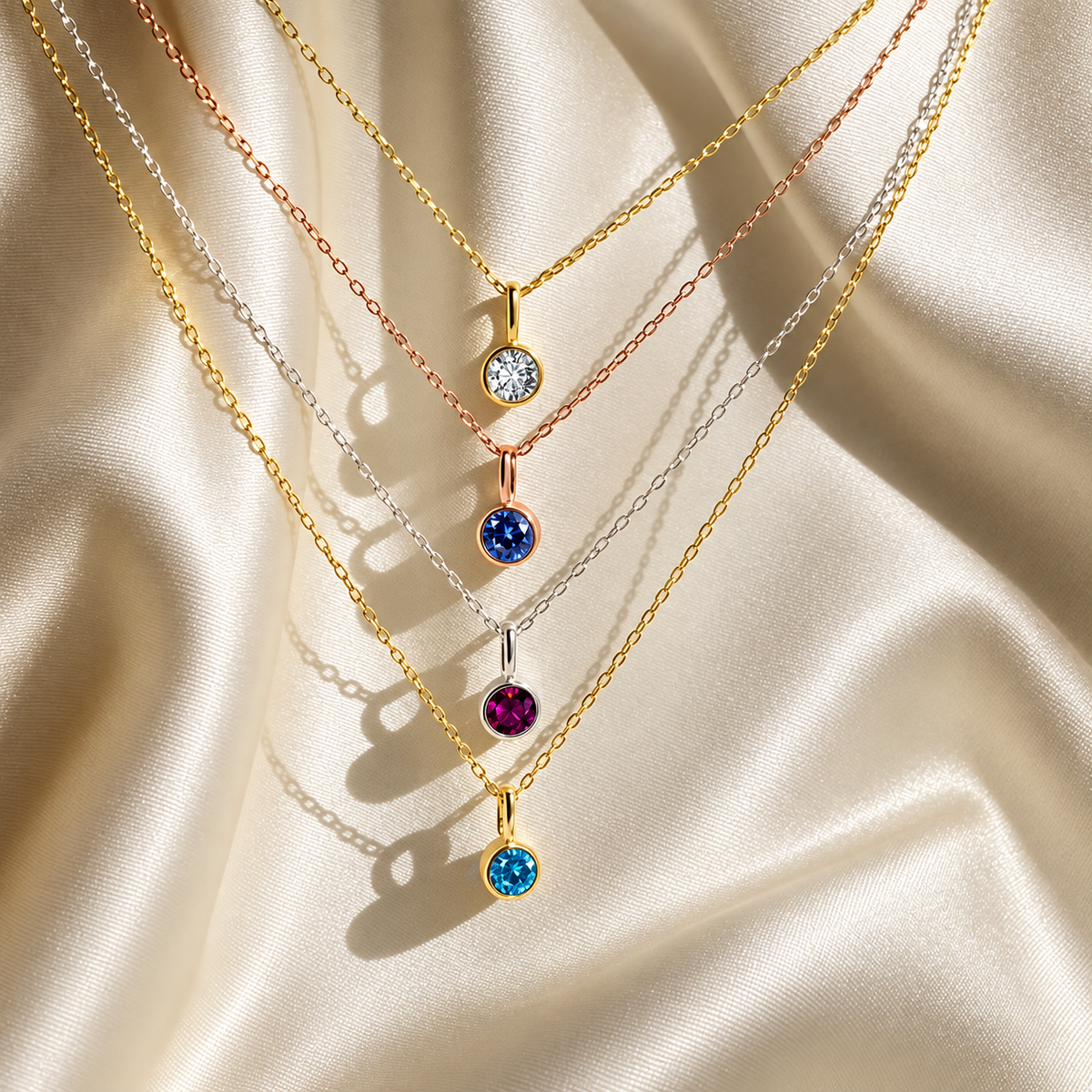 Round Birthstone Necklace Charm