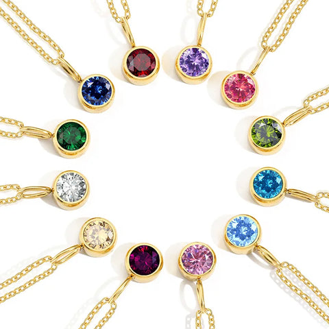 Round Birthstone Necklace Charm