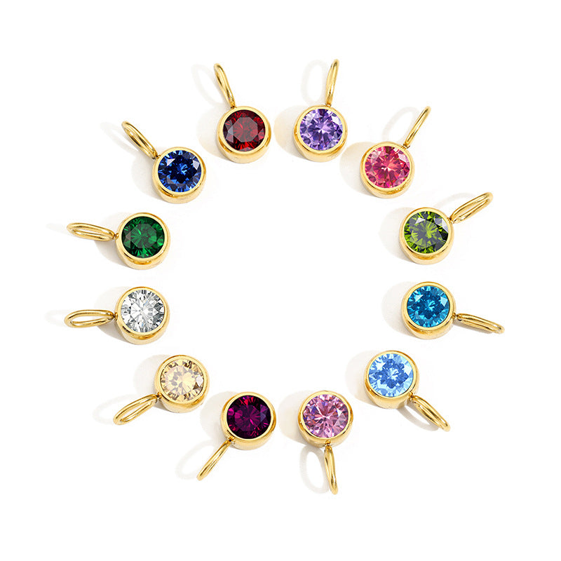 Round Birthstone Necklace Charm