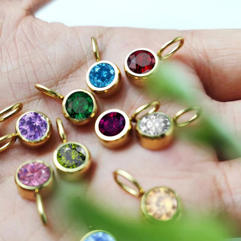 Round Birthstone Necklace Charm