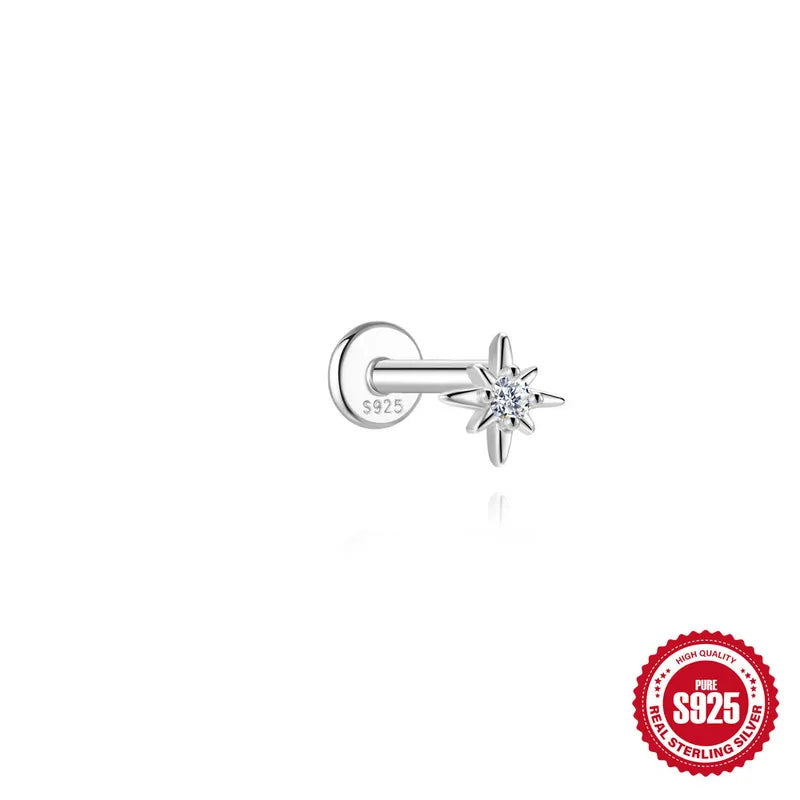 Starlett Moissanite | Sterling Silver Flat Back Stud 16G Gauge