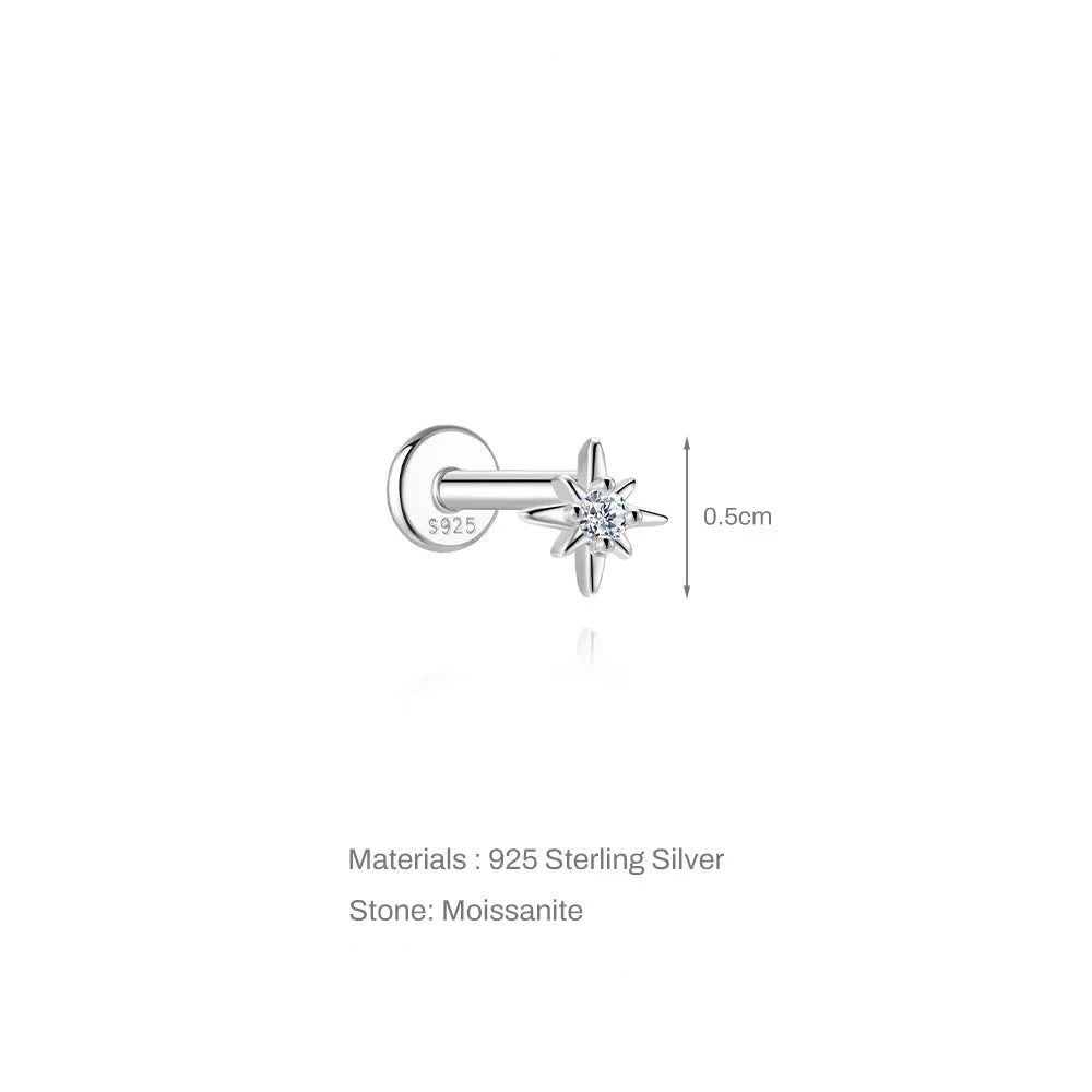 Starlett Moissanite | Sterling Silver Flat Back Stud 16G Gauge