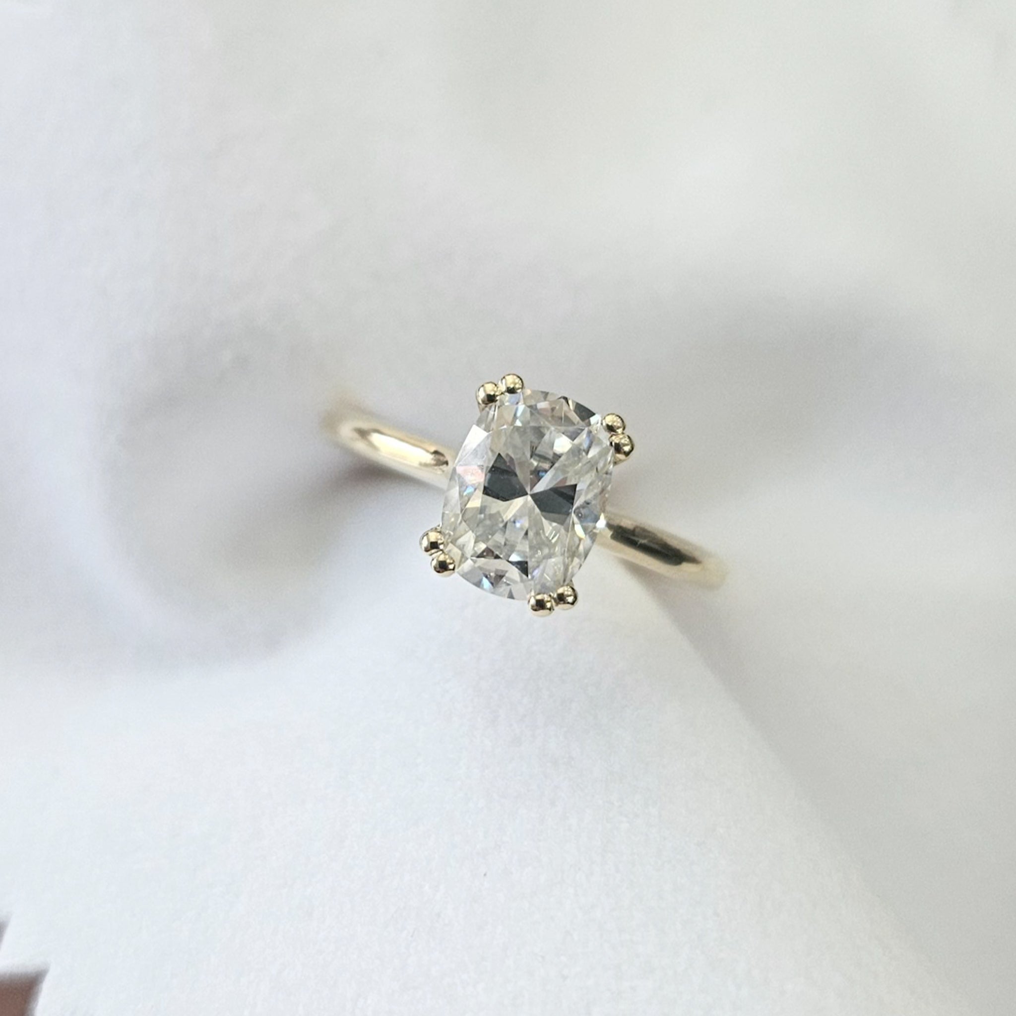Double Prong Elongated Cushion Cut Solitaire Ring