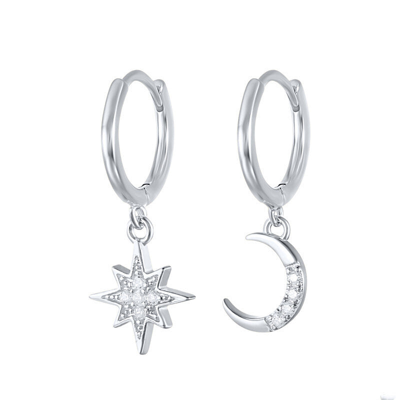 Moon and Star Huggies in Sterling Silver