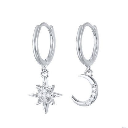 Moon and Star Huggies in Sterling Silver