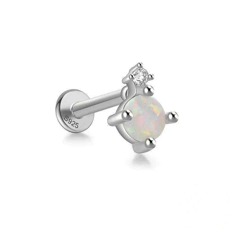 Opal Diamante Drop | Sterling Silver Flat Back Stud 16G Gauge