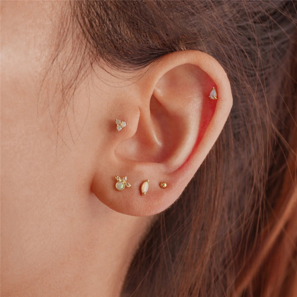 Opal Round Trio | Sterling Silver Flat Back Stud 16G Gauge