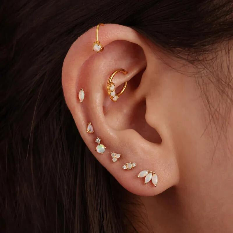 Opal Diamante Drop | Sterling Silver Flat Back Stud 16G Gauge
