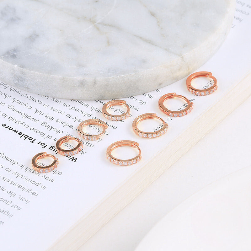 Rose Gold Micropavé Huggies (6mm) in Sterling Silver