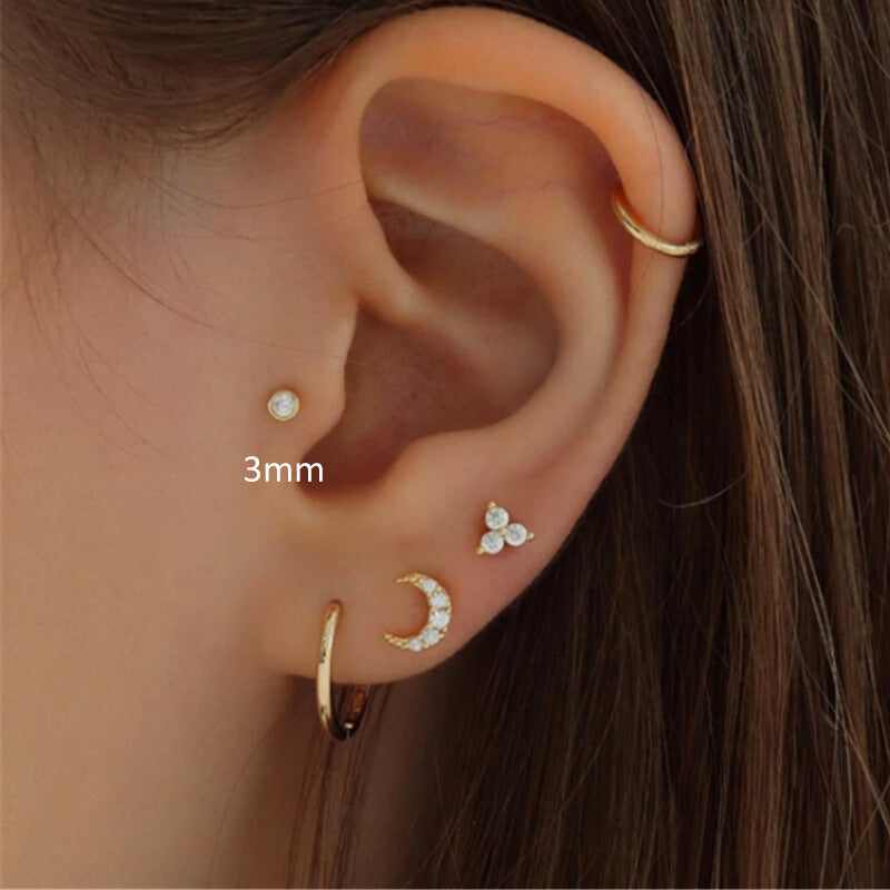 3mm Round Bezel | Sterling Silver Flat Back Stud 16G Gauge