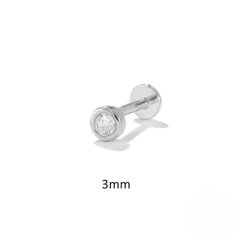 3mm Round Bezel | Sterling Silver Flat Back Stud 16G Gauge