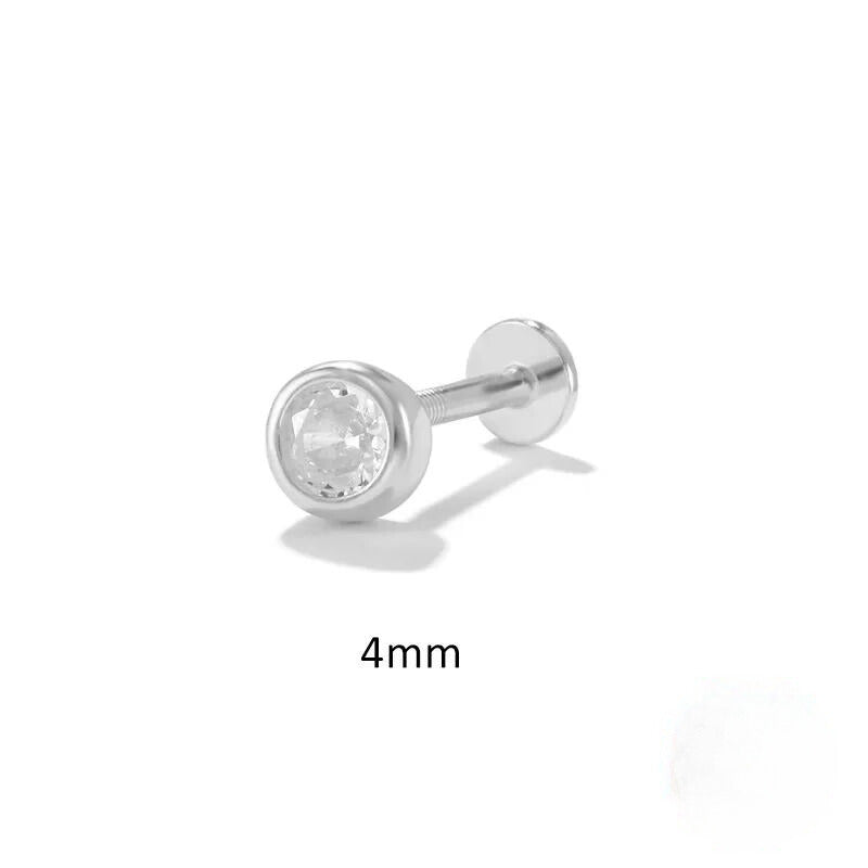 4mm Round Bezel | Sterling Silver Flat Back Stud 16G Gauge