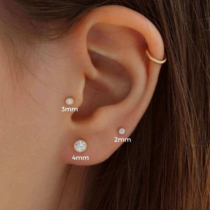3mm Round Bezel | Sterling Silver Flat Back Stud 16G Gauge