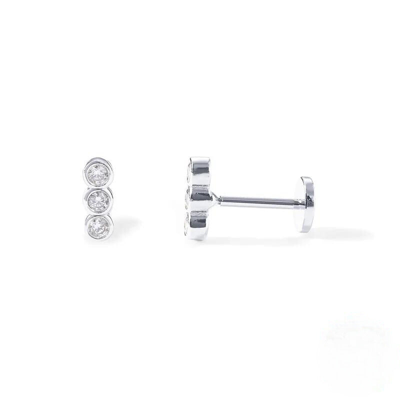 Round Trio Flatback Stud in Sterling Silver (1pc single)