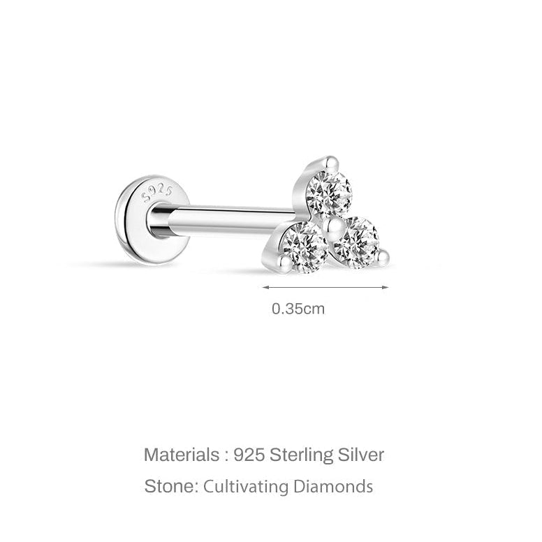 Trio Lab Diamond | Sterling Silver Flat Back Stud 16G Gauge
