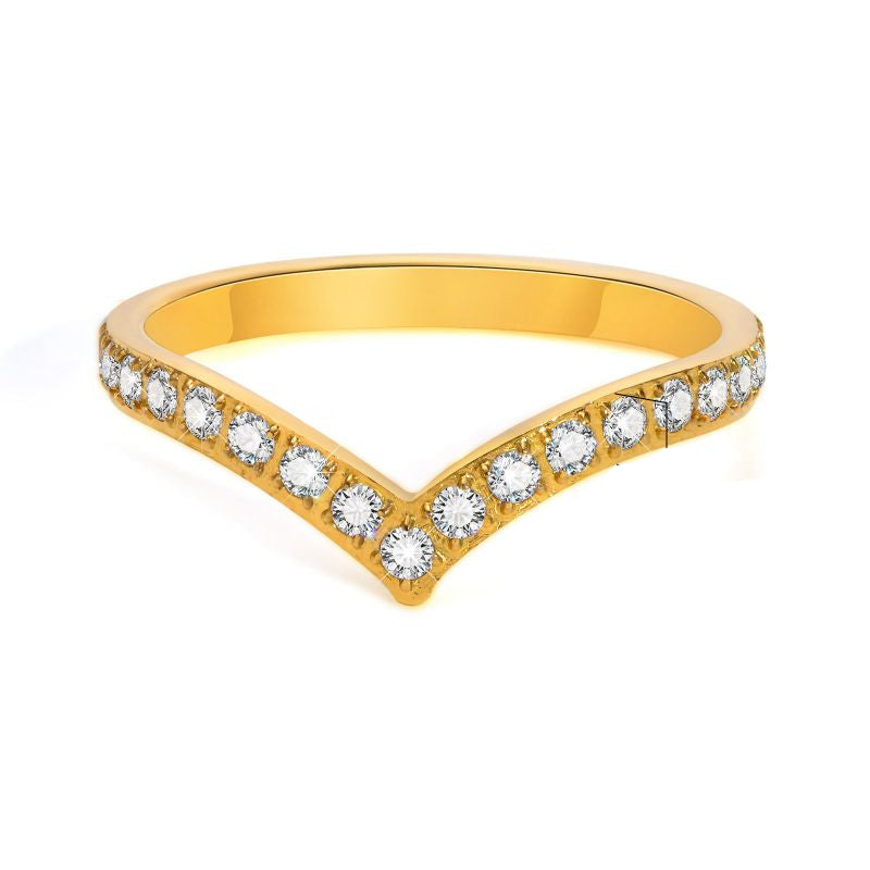 Gold ring with diamonds on a white background