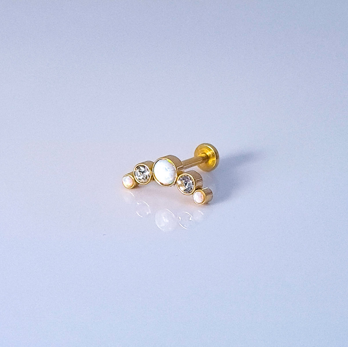 White Opal Curvy | G23 Titanium Flat Back Stud 16G Gauge
