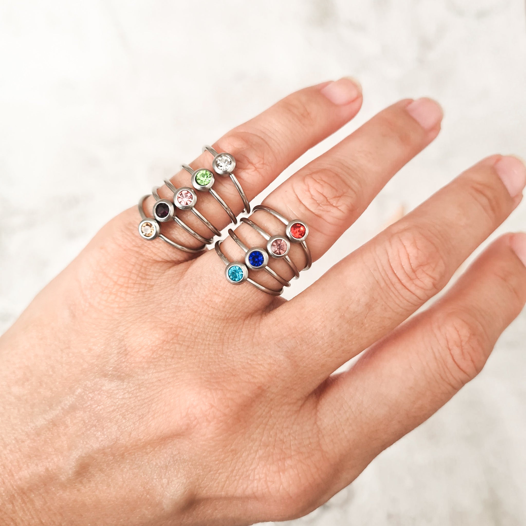 Silver Birthstone Stack Ring