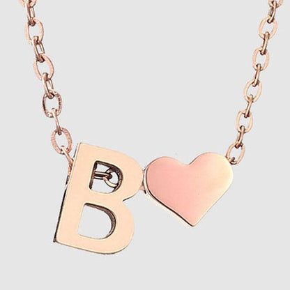 Letter B Stainless steel pure rose gold plated minimalist monogram and heart charm necklace.