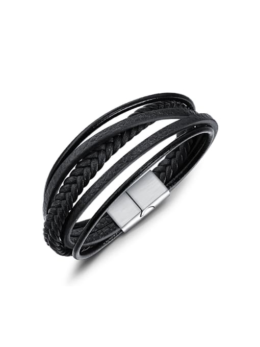 Black Leather Multi Bracelet