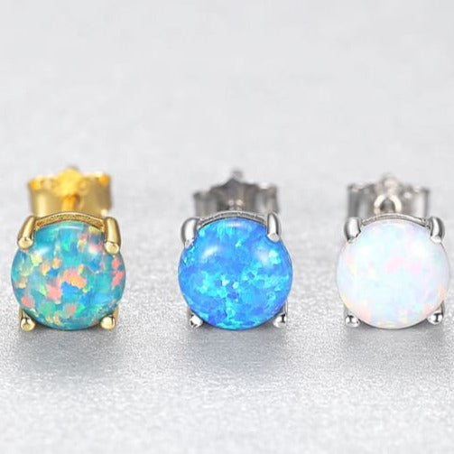Sterling silver blue-green, blue and white opal stud earrings