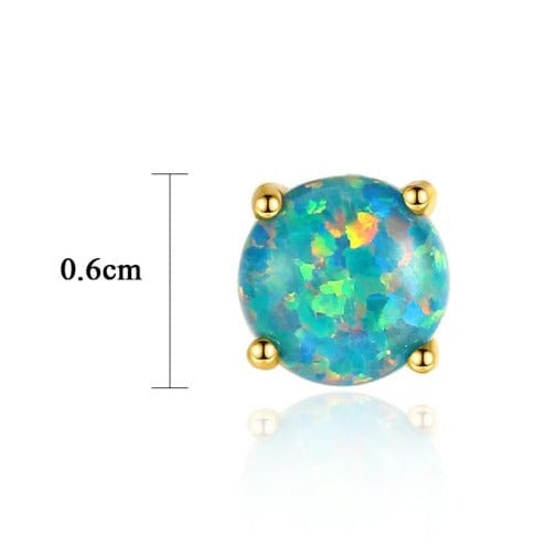 Minimalist round Sterling silver blue-green opal stud earrings