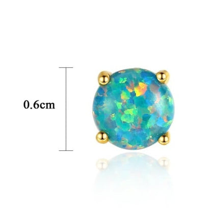 Minimalist round Sterling silver blue-green opal stud earrings