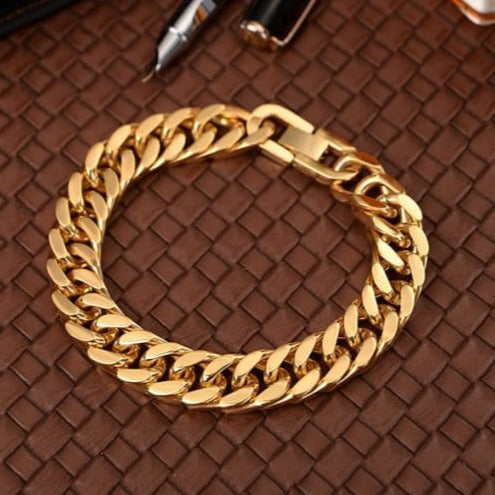Chunky titanium gold plated cuban link bracelet for men.