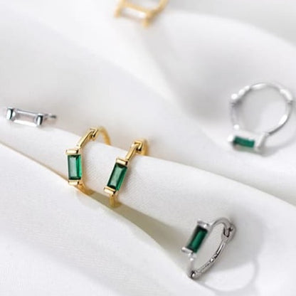 Colour Pop Baguette Huggie in Sterling Silver, yellow gold, white  and green diamante