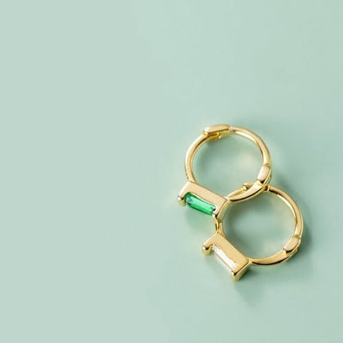8mm Colour Baguette | Sterling Silver Huggie