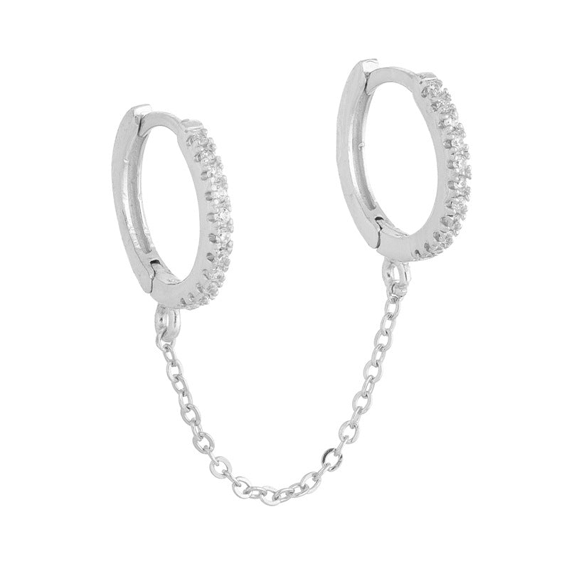 Double Micropave Chain Huggie in Sterling Silver