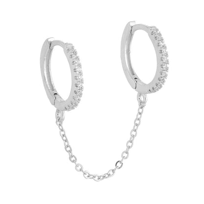 Double Micropave Chain Huggie in Sterling Silver