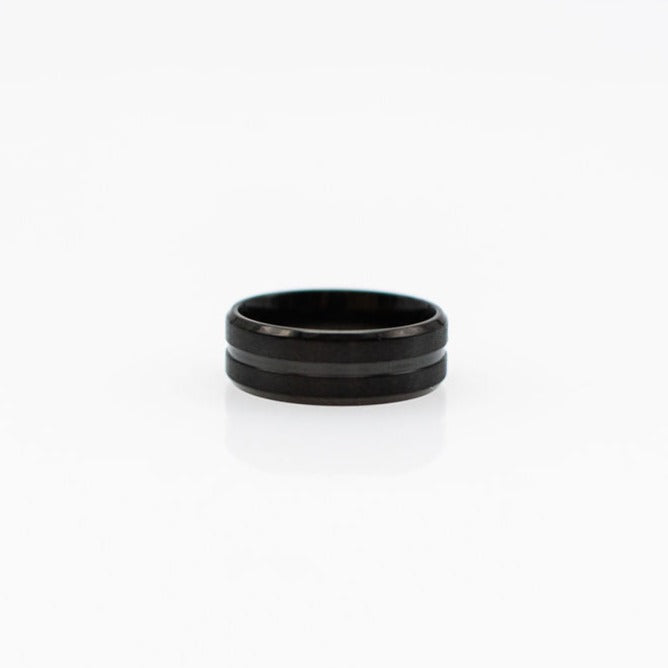 Frosted brushed titanium men's wedding ring in black