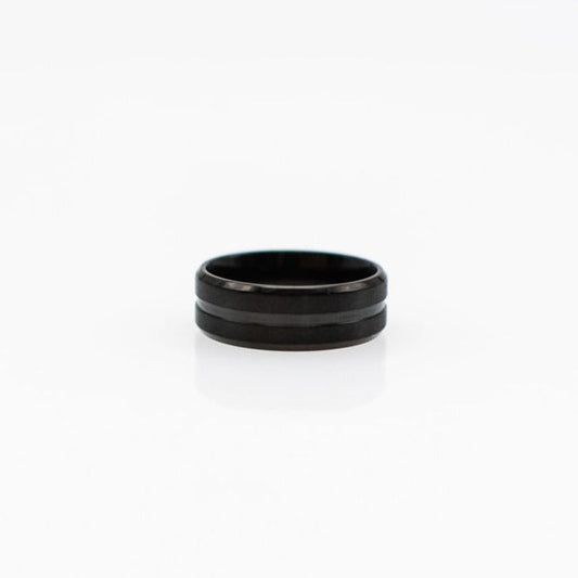 Frosted brushed titanium men's wedding ring in black